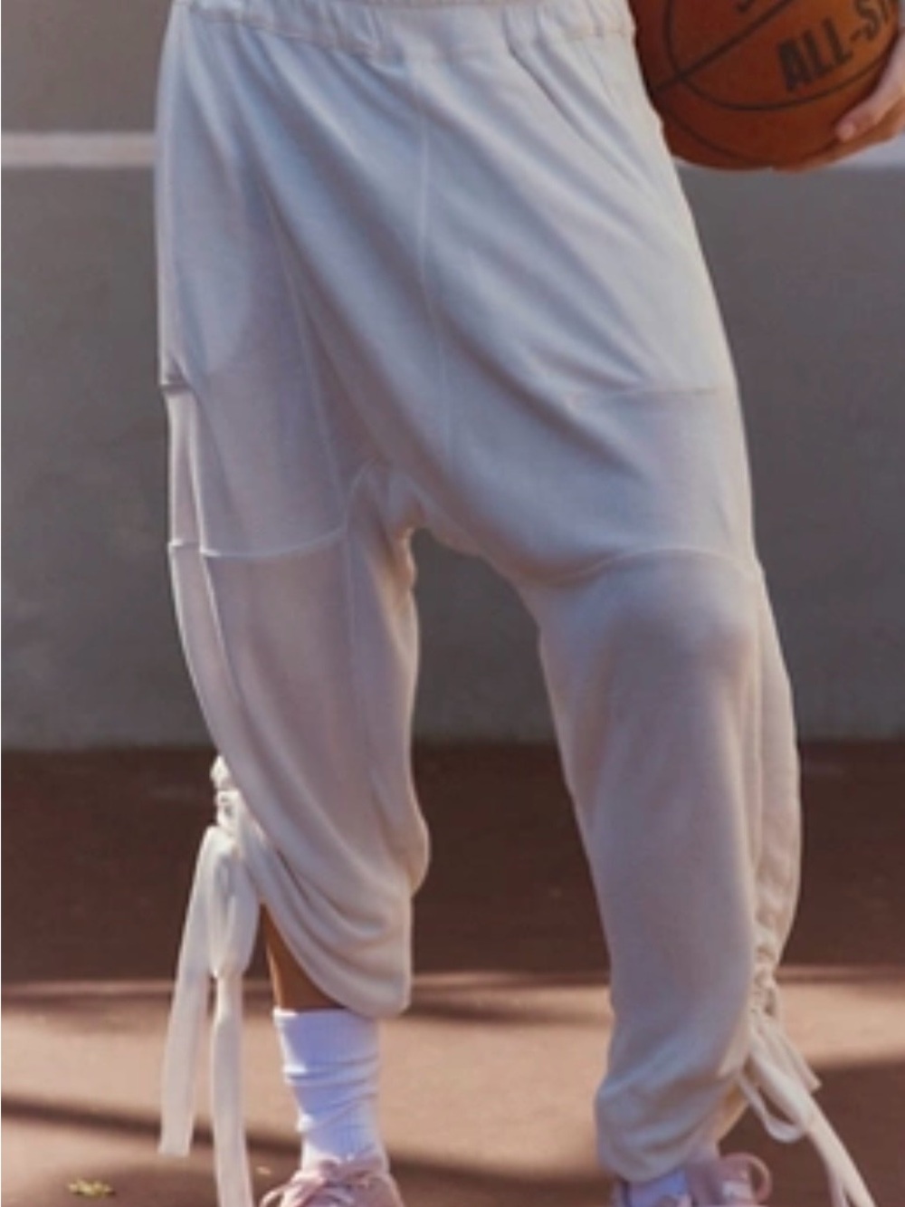 Free People Cream Drawstring Side-Tie Jogger Pants